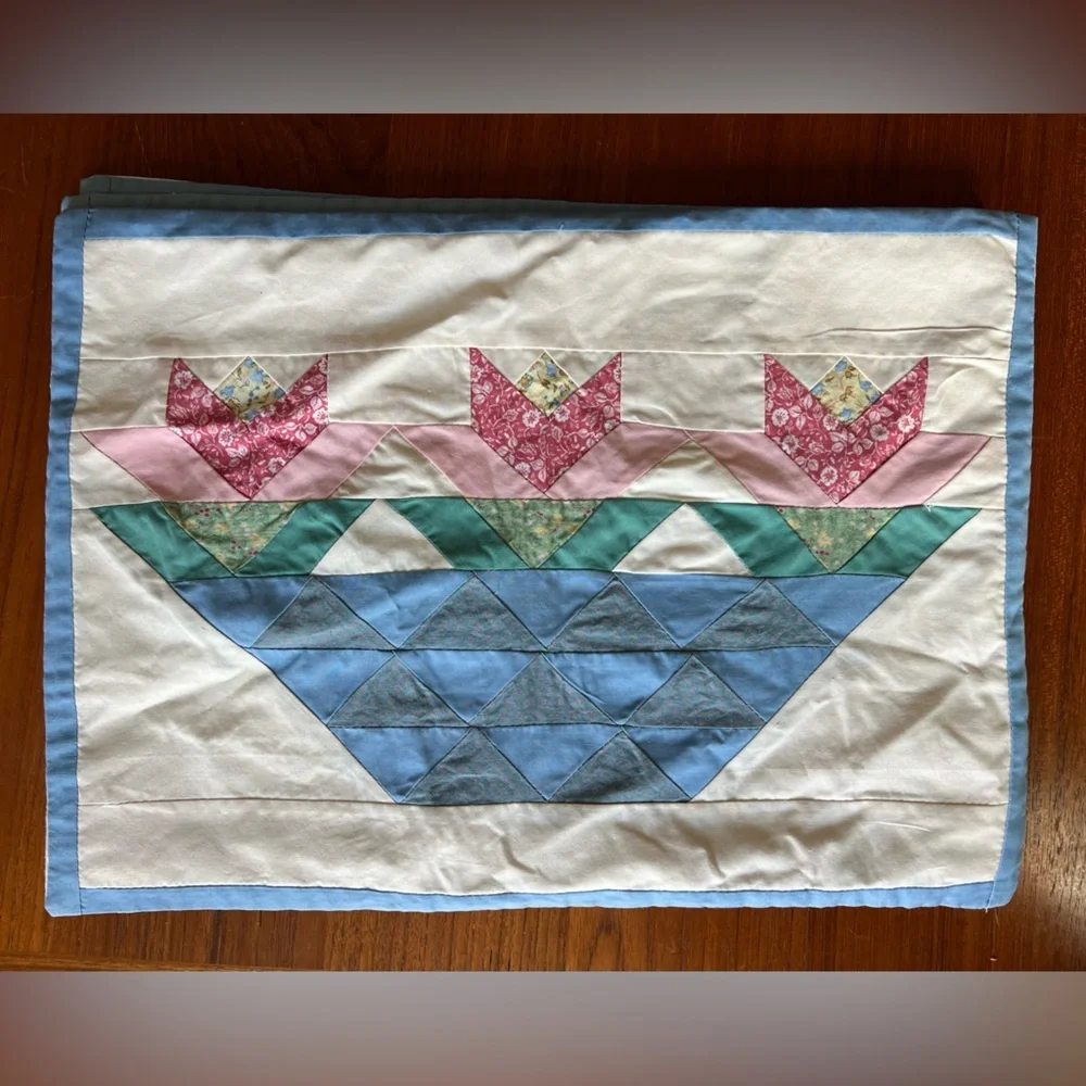 Vintage American Pacific Quilted Patchwork Placemats – Set of 4 Blue Farmhouse